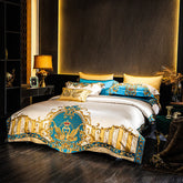 Sweet Swan Royal Gold Embroidered Egyptian Cotton Duvet Cover Set | Yedwo